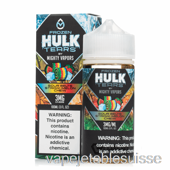 Vape Suisse Ceintures Aigres Congelées Paille Melon à Mâcher - Larmes De Hulk - 100 Ml 6 Mg
